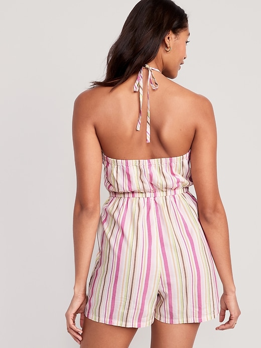 Image number 2 showing, Striped O-Ring Halter Romper -- 3.5-inch inseam