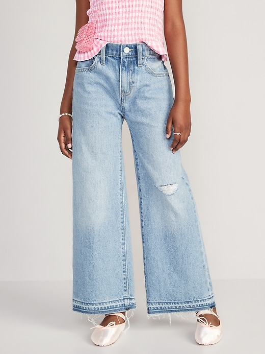 Voir une image plus grande du produit 1 de 5. Jean coupe généreuse jambe large à taille haute pour Fille