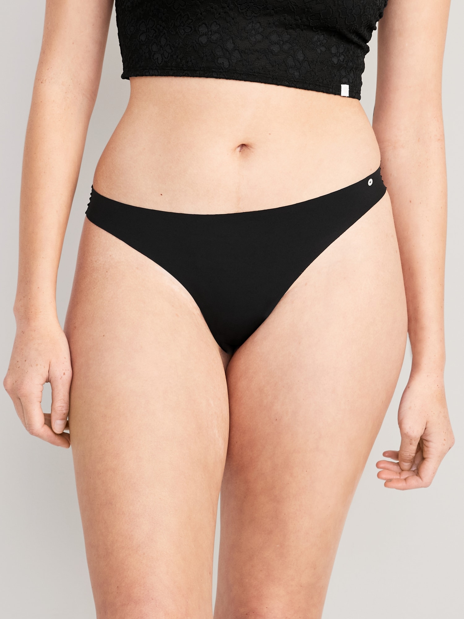 Old Navy Low-Rise Soft-Knit No-Show Thong Underwear black. 1