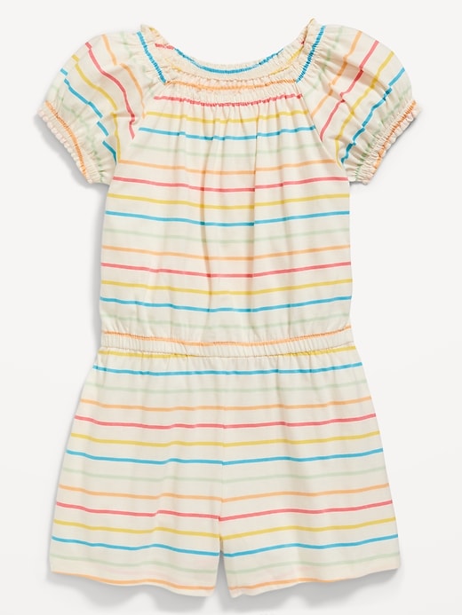View large product image 1 of 2. Striped Puff-Sleeve Jersey-Knit Romper for Girls