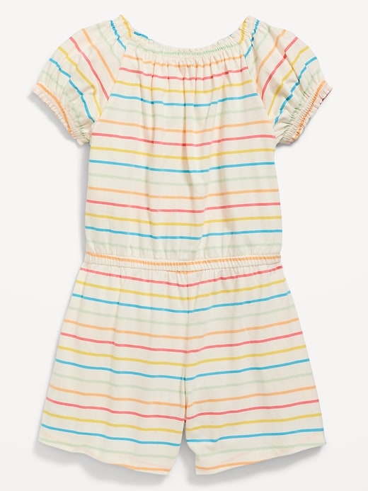 View large product image 2 of 2. Striped Puff-Sleeve Jersey-Knit Romper for Girls