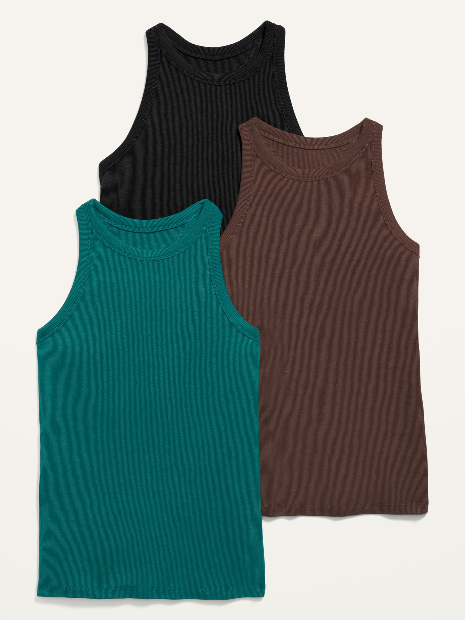 Old Navy UltraLite Rib-Knit Racerback Tank 3-Pack for Women green. 1