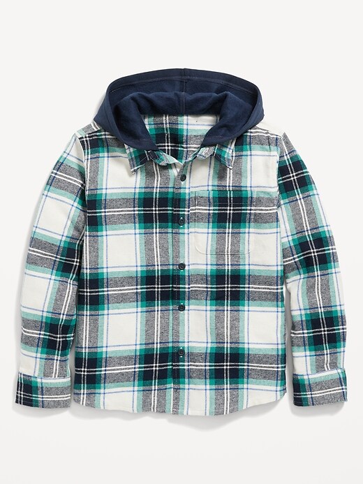 View large product image 2 of 3. Hooded Soft-Brushed Flannel Shirt for Boys