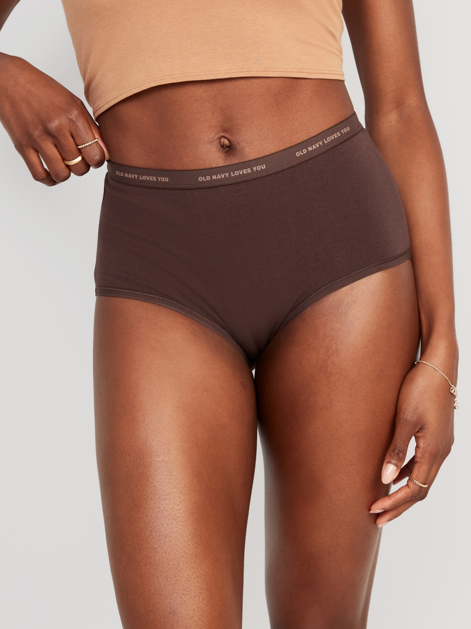 Old Navy High-Waisted Logo Graphic Bikini Underwear for Women brown. 1