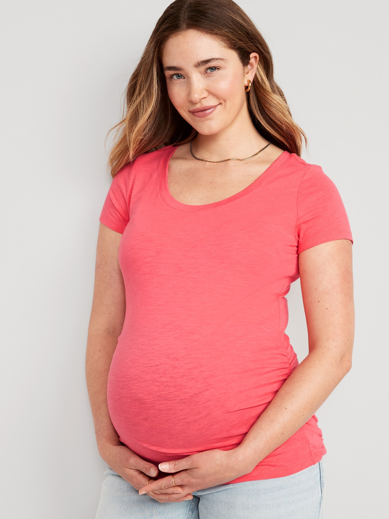 Old Navy Maternity EveryWear Slub-Knit Scoop-Neck T-Shirt orange. 1