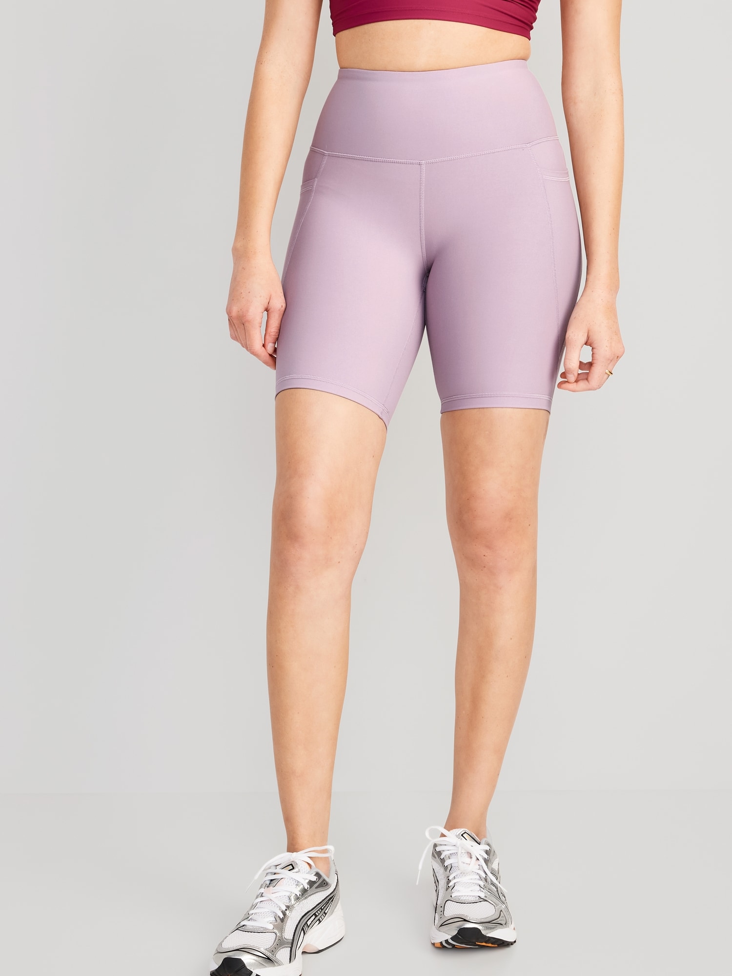 Old Navy High-Waisted PowerSoft Biker Shorts for Women -- 8-inch inseam purple. 1