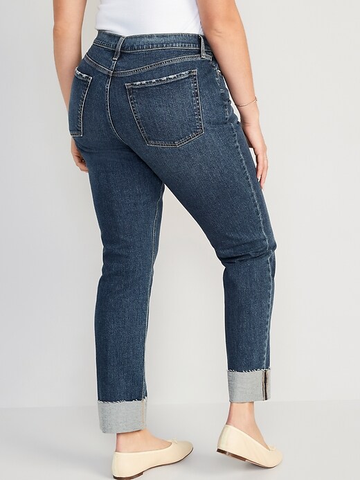 Image number 5 showing, Mid-Rise Dark-Wash Boyfriend Jeans for Women