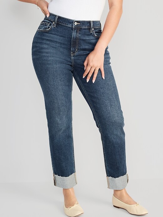 Image number 4 showing, Mid-Rise Dark-Wash Boyfriend Jeans for Women