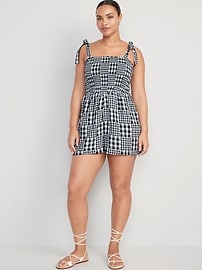 Gingham Tie-Shoulder Romper -- 3-inch inseam | Old Navy