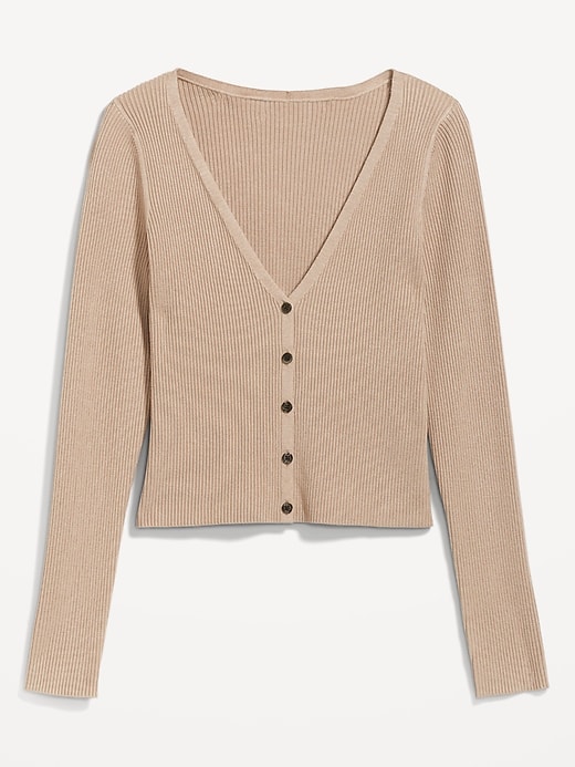 Image number 4 showing, V-Neck Rib-Knit Cropped Cardigan Sweater for Women