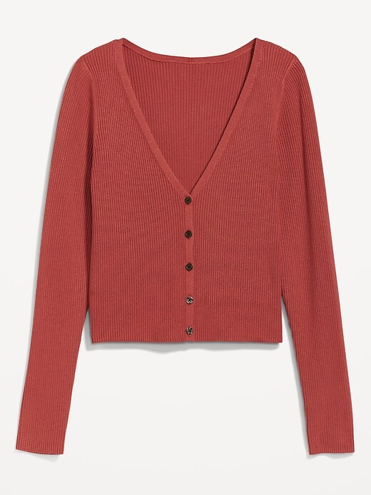 Image number 8 showing, V-Neck Rib-Knit Cropped Cardigan Sweater for Women
