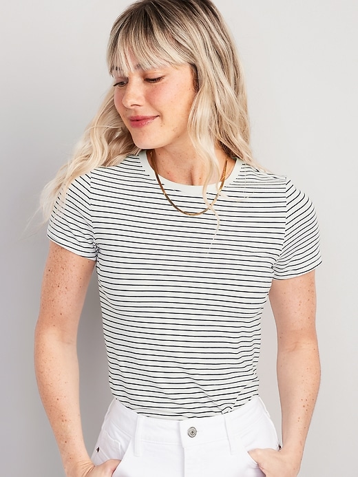 Image number 1 showing, Striped Slim-Fit Crop T-Shirt