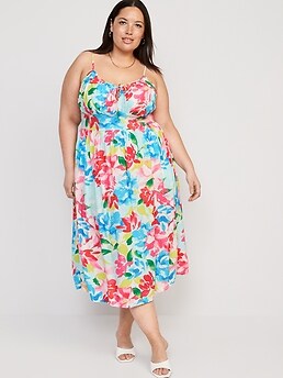 Fit & Flare Floral Smocked Midi Cami Dress for Women