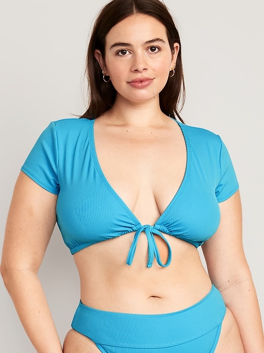 Image number 5 showing, Rib-Knit Tie-Front Bikini Swim Top