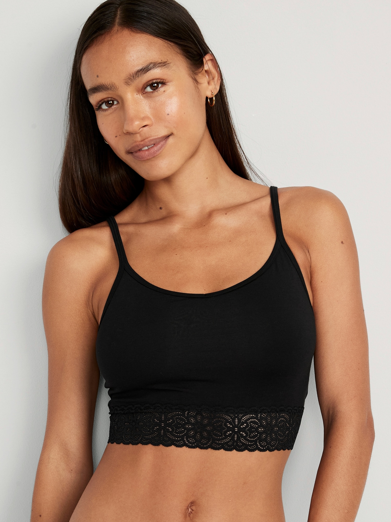 Old Navy Supima® Cotton-Blend Lace-Trim Cami Bra for Women black. 1