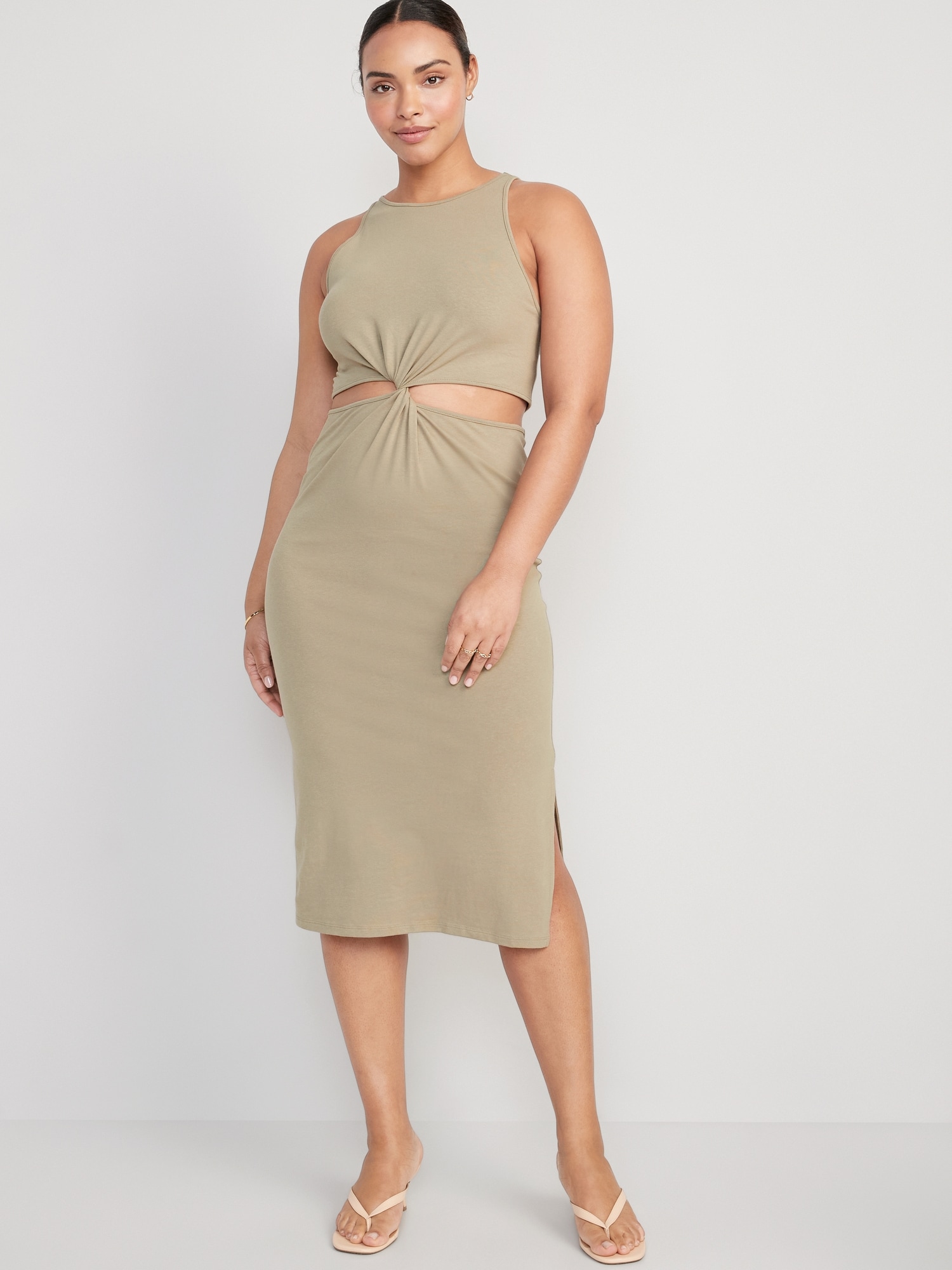 Front Twist Tube Dress in Khaki