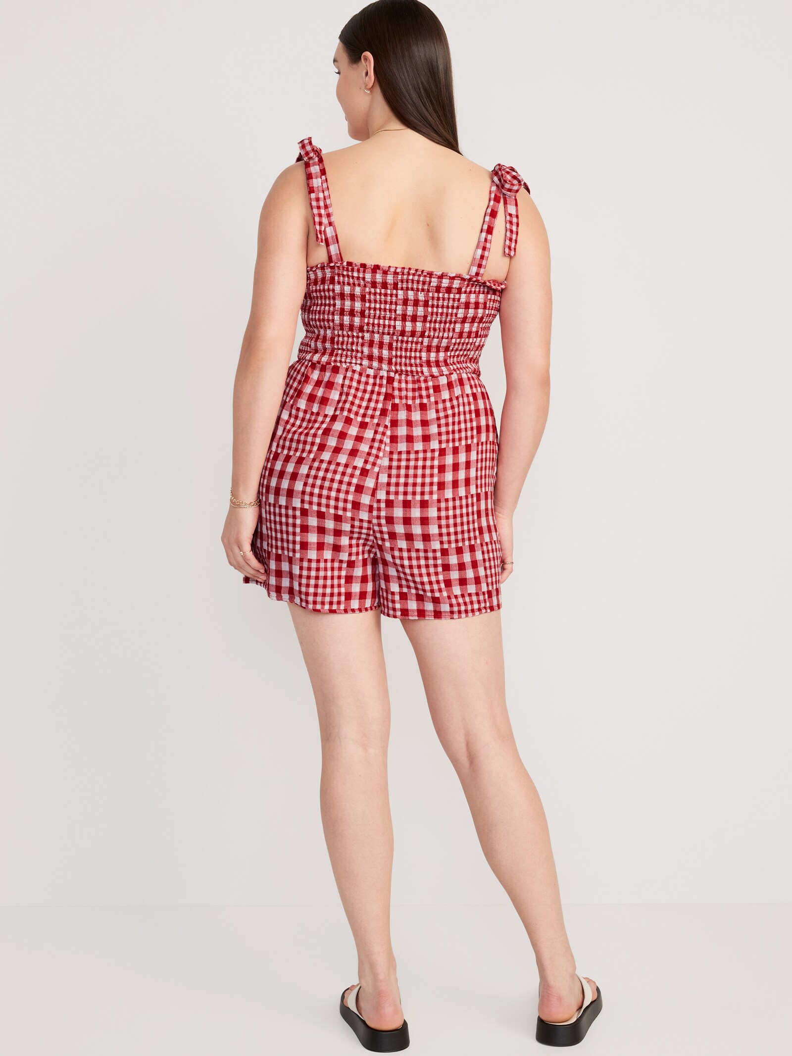 Gingham Tie-Shoulder Romper -- 3-inch inseam | Old Navy