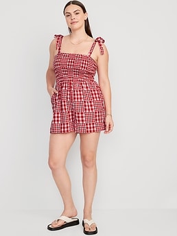 Gingham Tie-Shoulder Romper -- 3-inch inseam | Old Navy