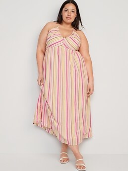 Fit & Flare Striped Halter Maxi Dress for Women