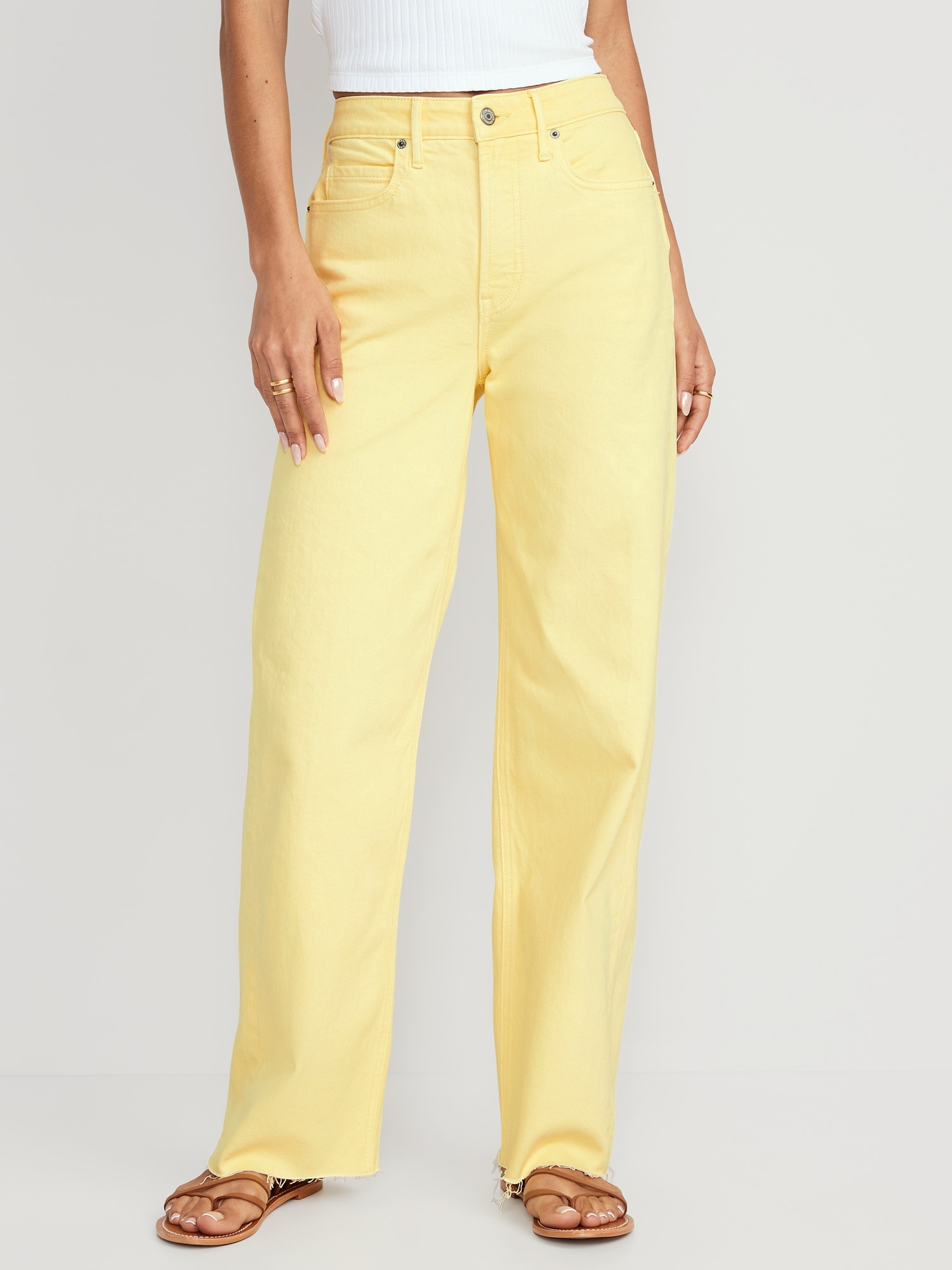 Extra High-Waisted Pop-Color Wide-Leg Cut-Off Jeans