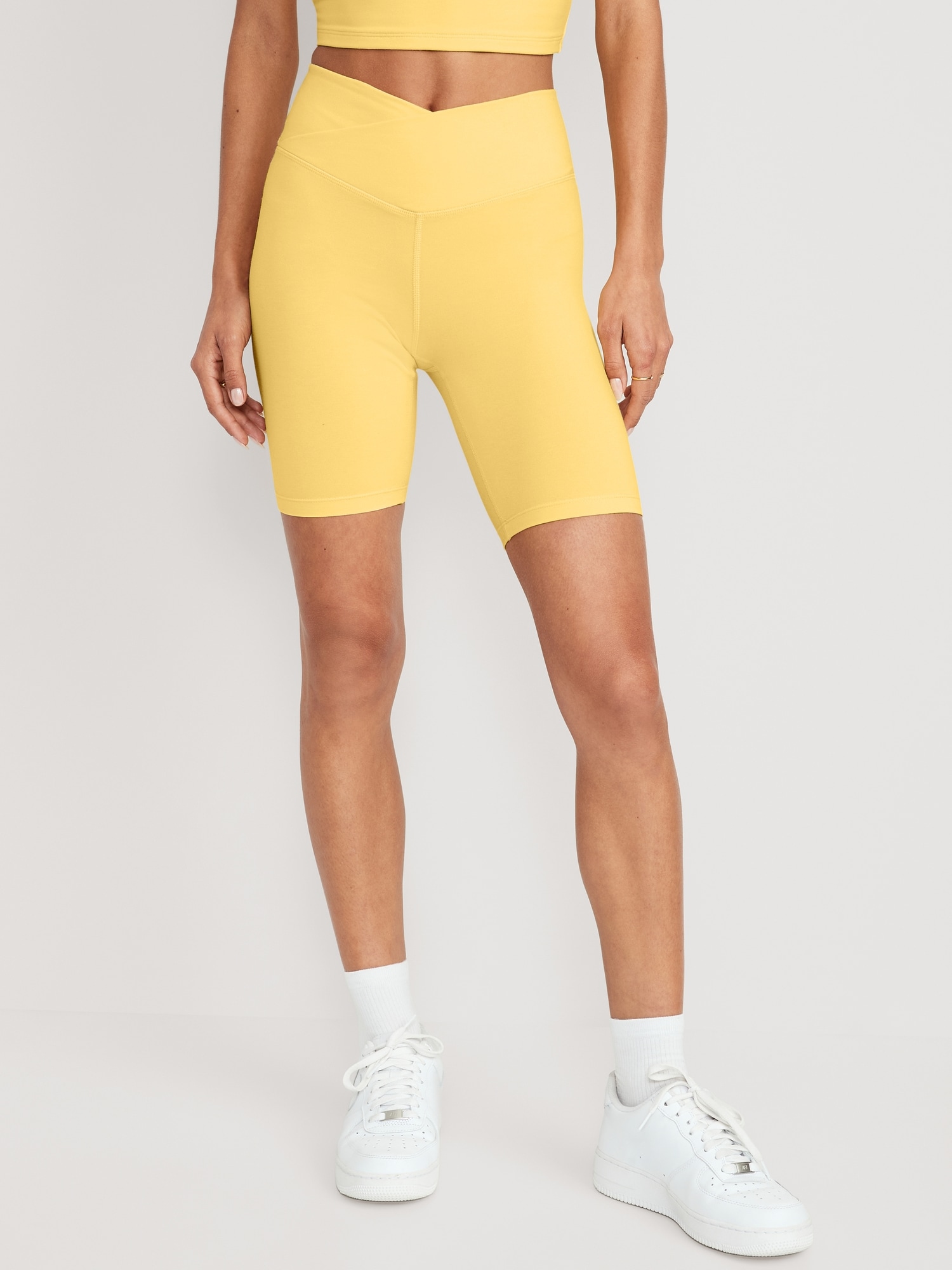 Old Navy Extra High-Waisted PowerChill Biker Shorts for Women -- 8-inch inseam yellow. 1