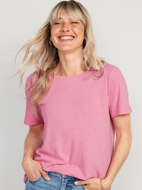 Luxe Ribbed Slub-Knit T-Shirt - Sparkle Berry