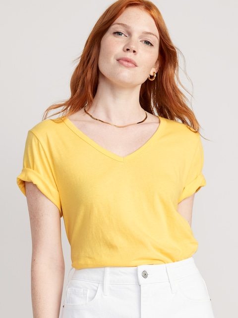 T-shirt passe-partout à encolure en V - Jaune