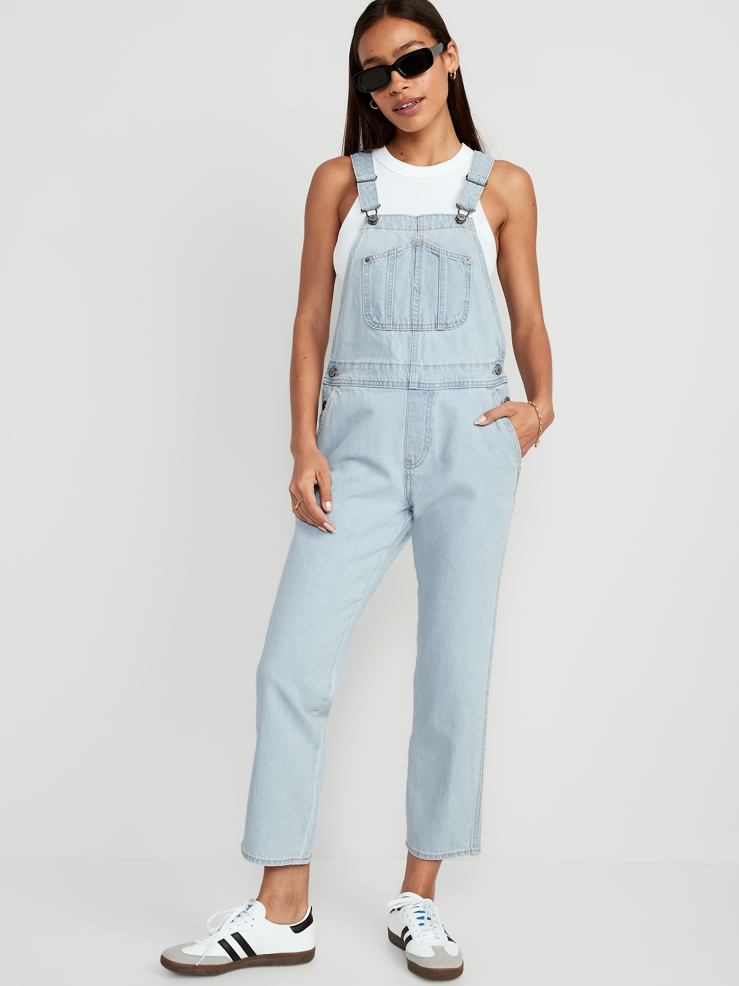 Old Navy Slouchy Straight Ankle Jean Overalls blue. 1