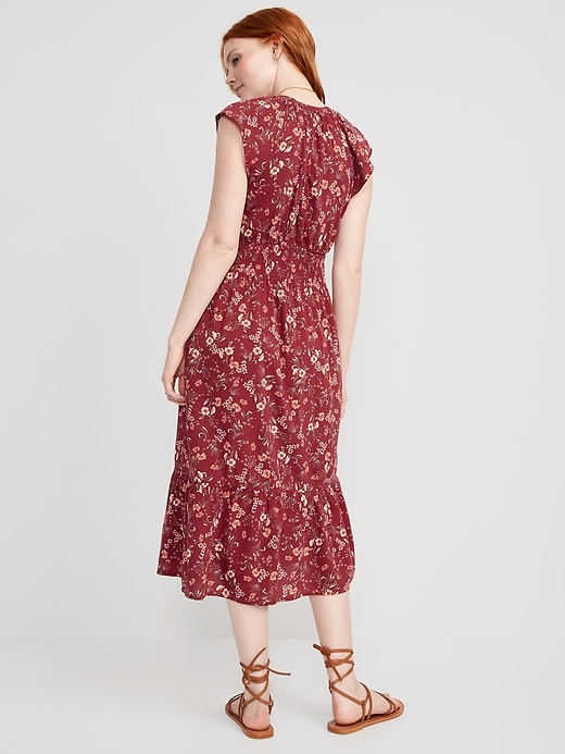 Image number 2 showing, Waist-Defined Flutter-Sleeve Smocked Floral Midi Dress for Women