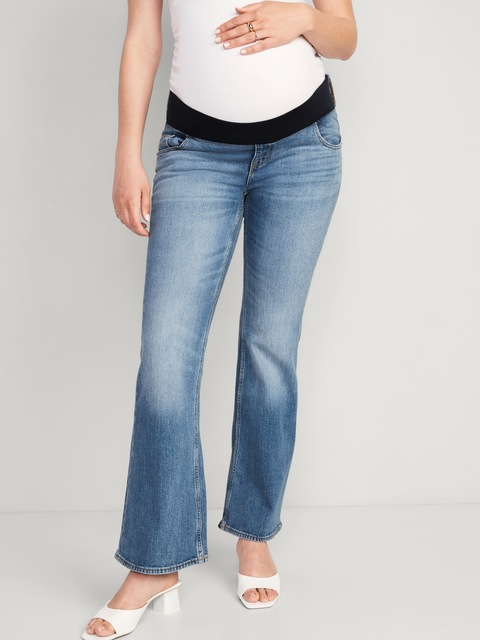 Maternity Front-Low Panel Flare Jeans - Medium Wash