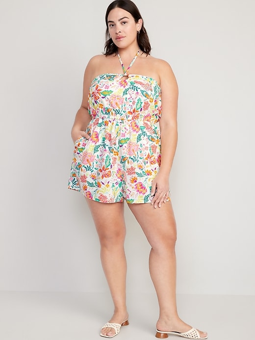 Image number 6 showing, Fit & Flare O-Ring Floral Romper -- 3.5-inch inseam