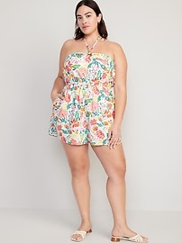 Fit & Flare O-Ring Floral Romper -- 3.5-inch inseam