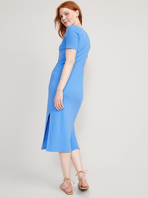 Image number 2 showing, Fitted Rib-Knit Scoop-Neck Midi Dress