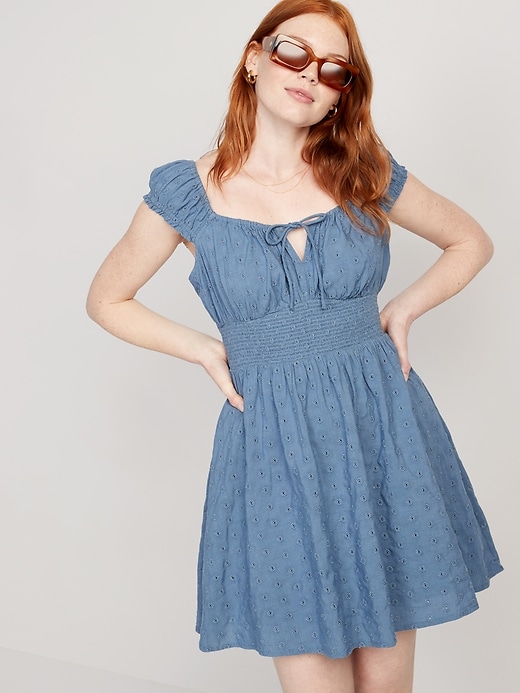 Image number 3 showing, Waist-Defined Smocked Mini Dress