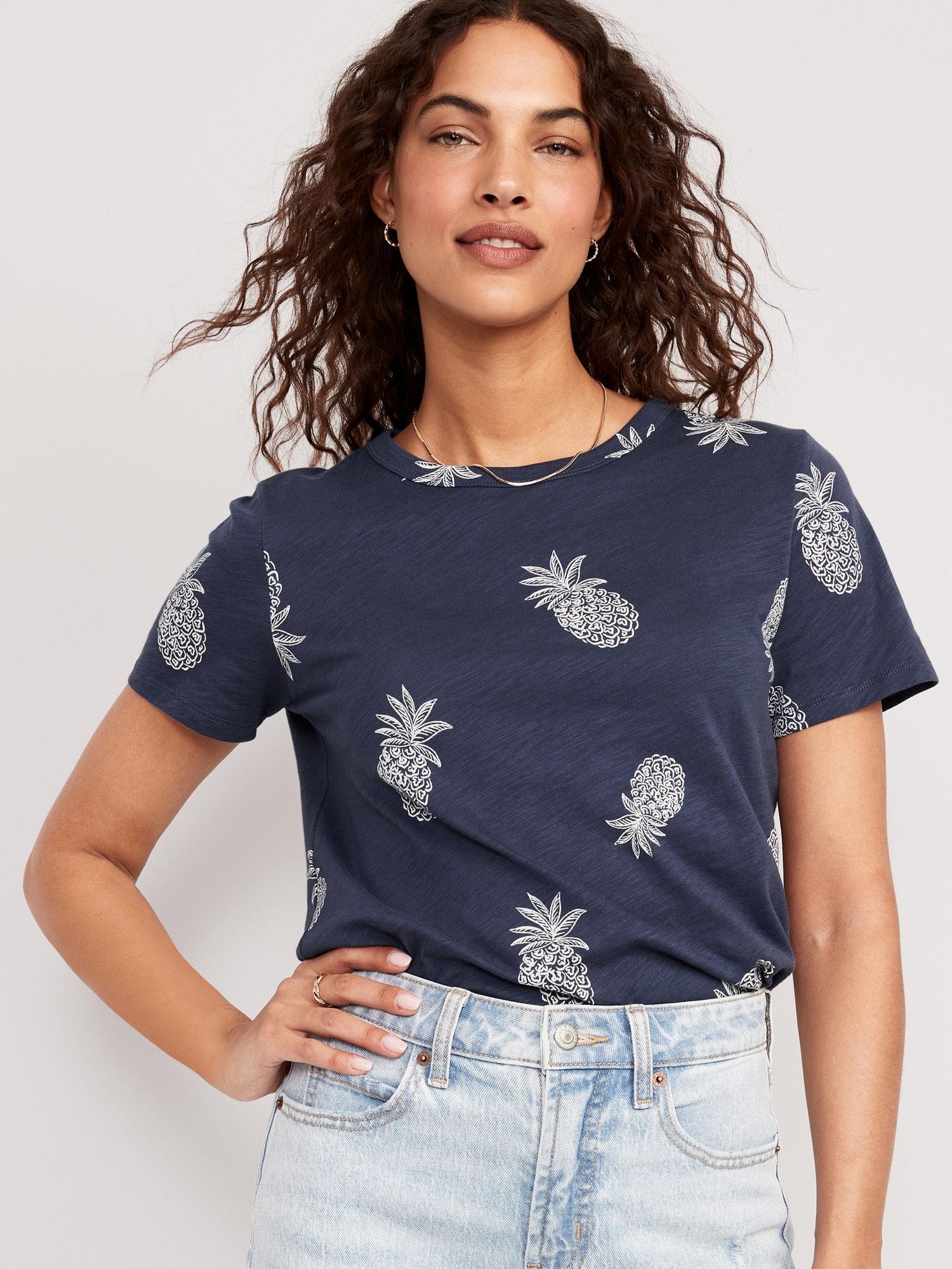 Old Navy EveryWear Printed Slub-Knit T-Shirt for Women blue. 1