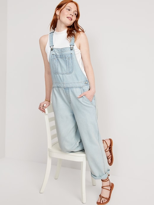 Image number 3 showing, Baggy Wide-Leg Non-Stretch Jean Overalls