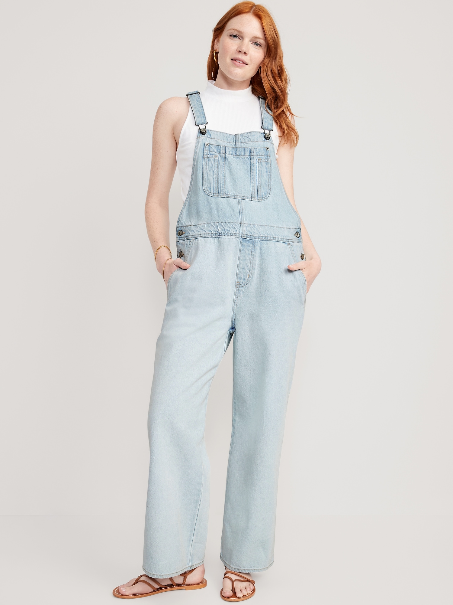 Old Navy Baggy Wide-Leg Non-Stretch Jean Overalls for Women blue. 1