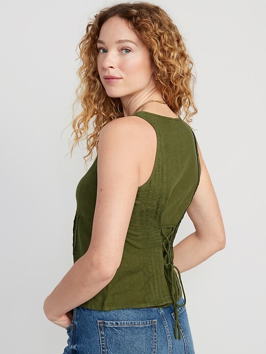 Image number 2 showing, Fitted Sleeveless Linen-Blend V-Neck Top