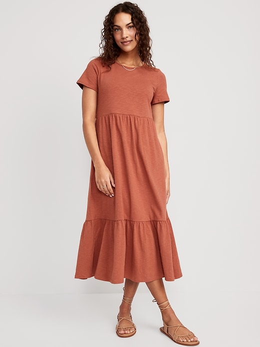Image number 1 showing, Short-Sleeve Tiered Midi Dress