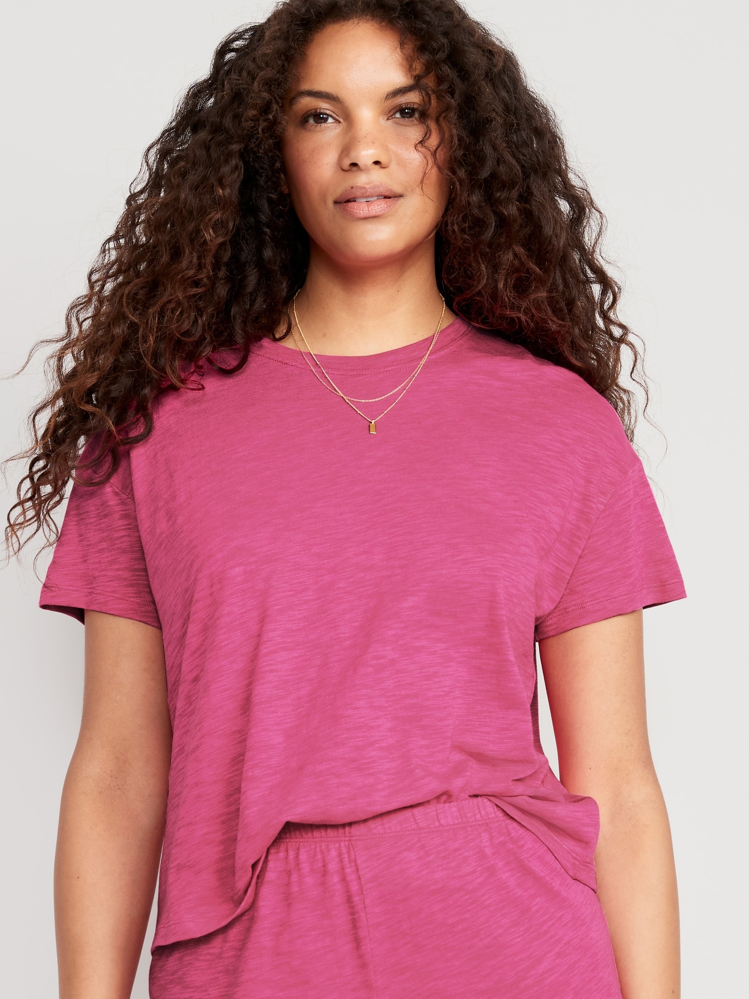 Old Navy Sunday Sleep Cropped Lounge Slub-Knit T-Shirt for Women pink. 1