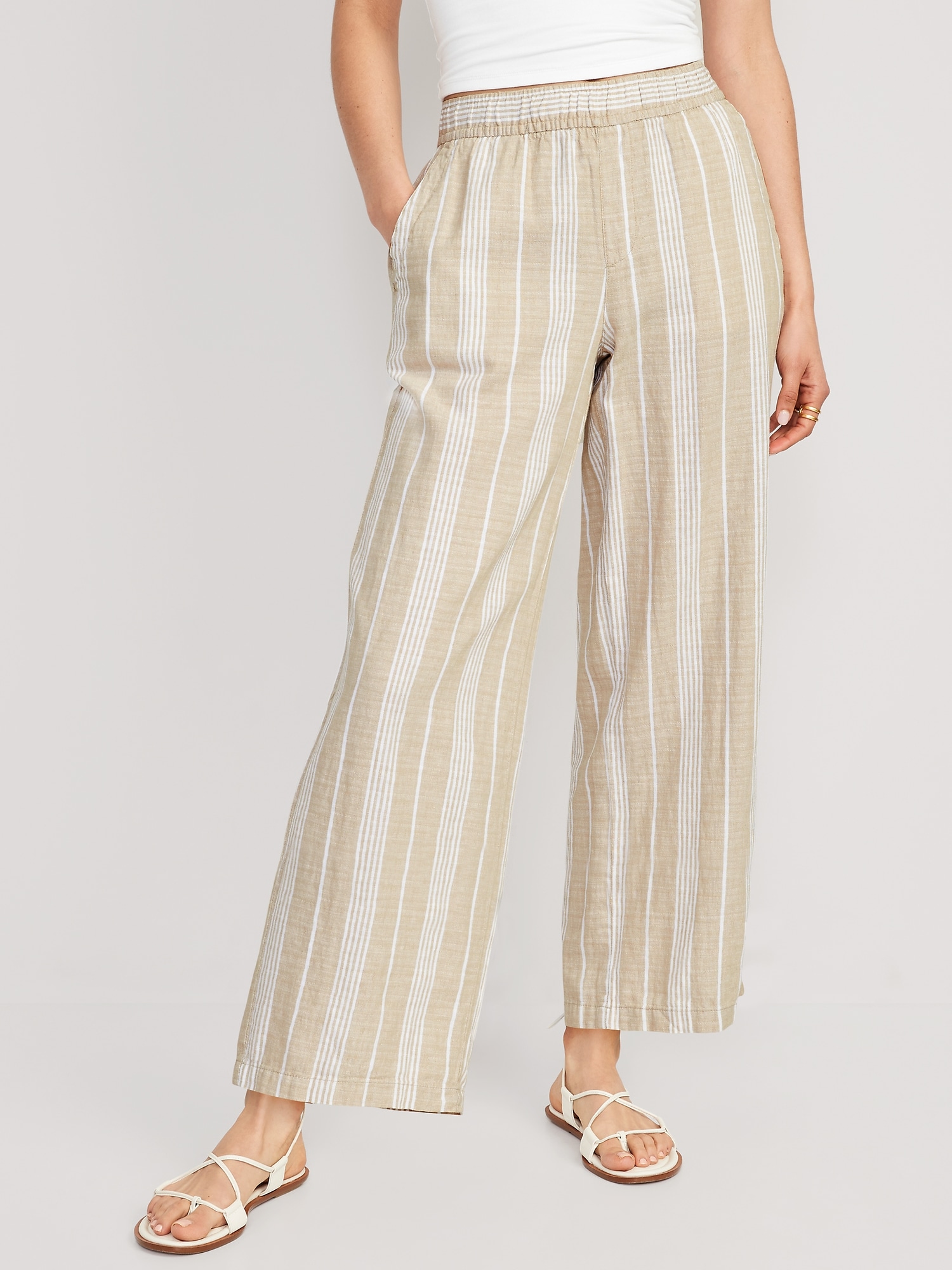 Old Navy High-Waisted Striped Linen-Blend Wide-Leg Pants for Women multi. 1