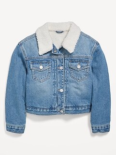 Sherpa-Lined Non-Stretch Jean Jacket for Girls
