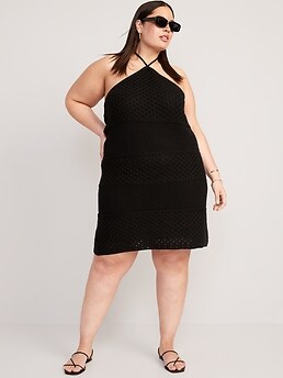 Halter Tie-Strap Crochet Mini Dress for Women