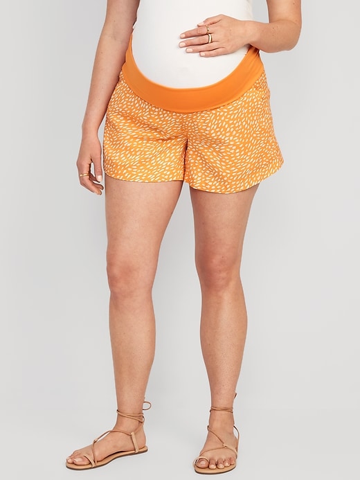 Image number 1 showing, Maternity Rollover-Panel Playa Shorts -- 4-inch inseam