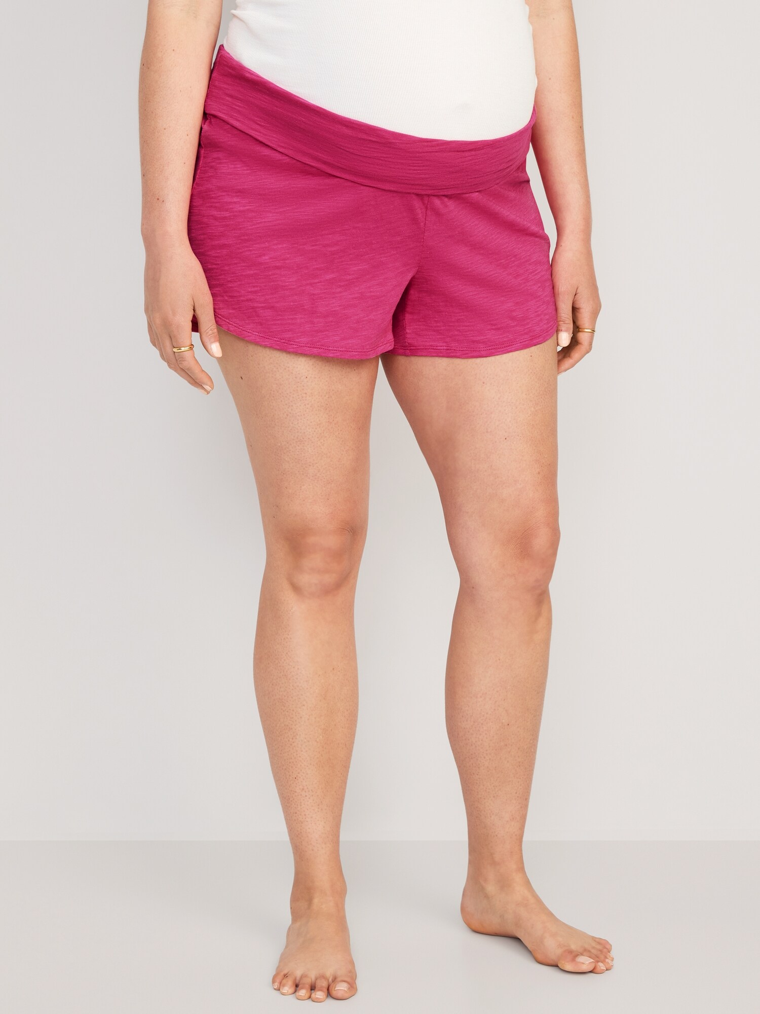 Old Navy Maternity Rollover-Waist Slub-Knit Shorts -- 3.5-inch inseam pink. 1