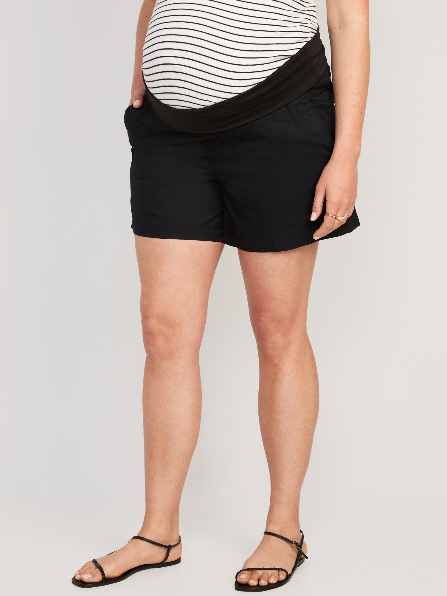 Maternity Foldover-Waist Poplin Shorts -- 5-inch inseam