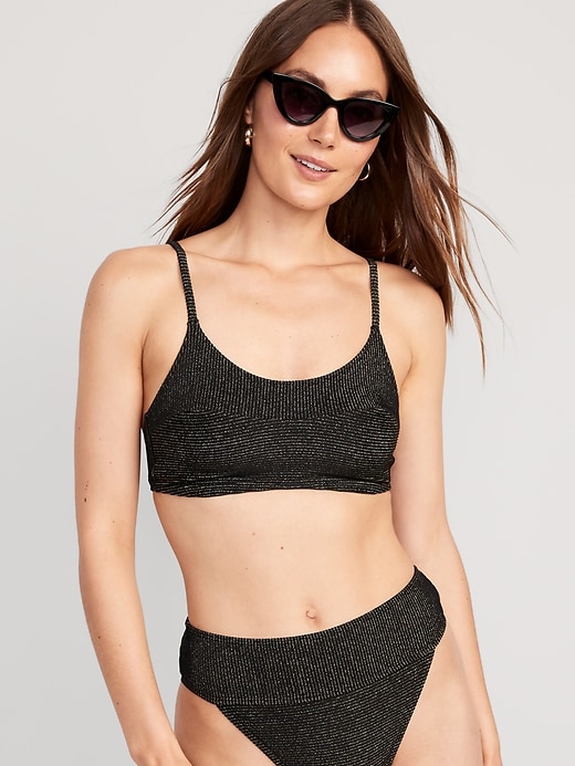 Image number 1 showing, Scoop-Neck Metallic Shine Bikini Swim Top