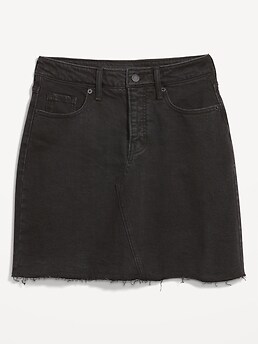 High-Waisted OG Straight Button-Fly Black Mini Jean Skirt for Women