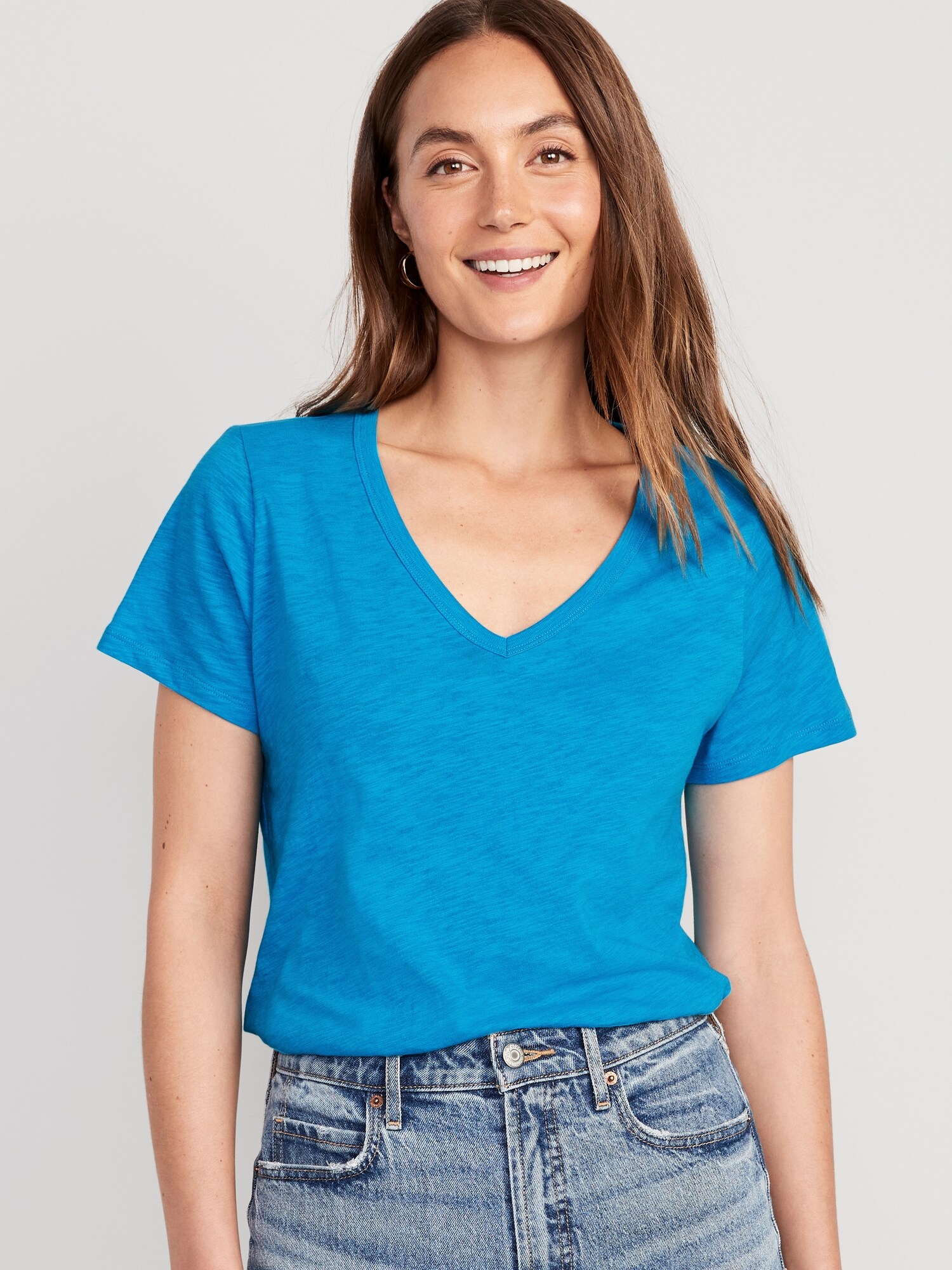 Old Navy EveryWear V-Neck Slub-Knit T-Shirt for Women blue. 1