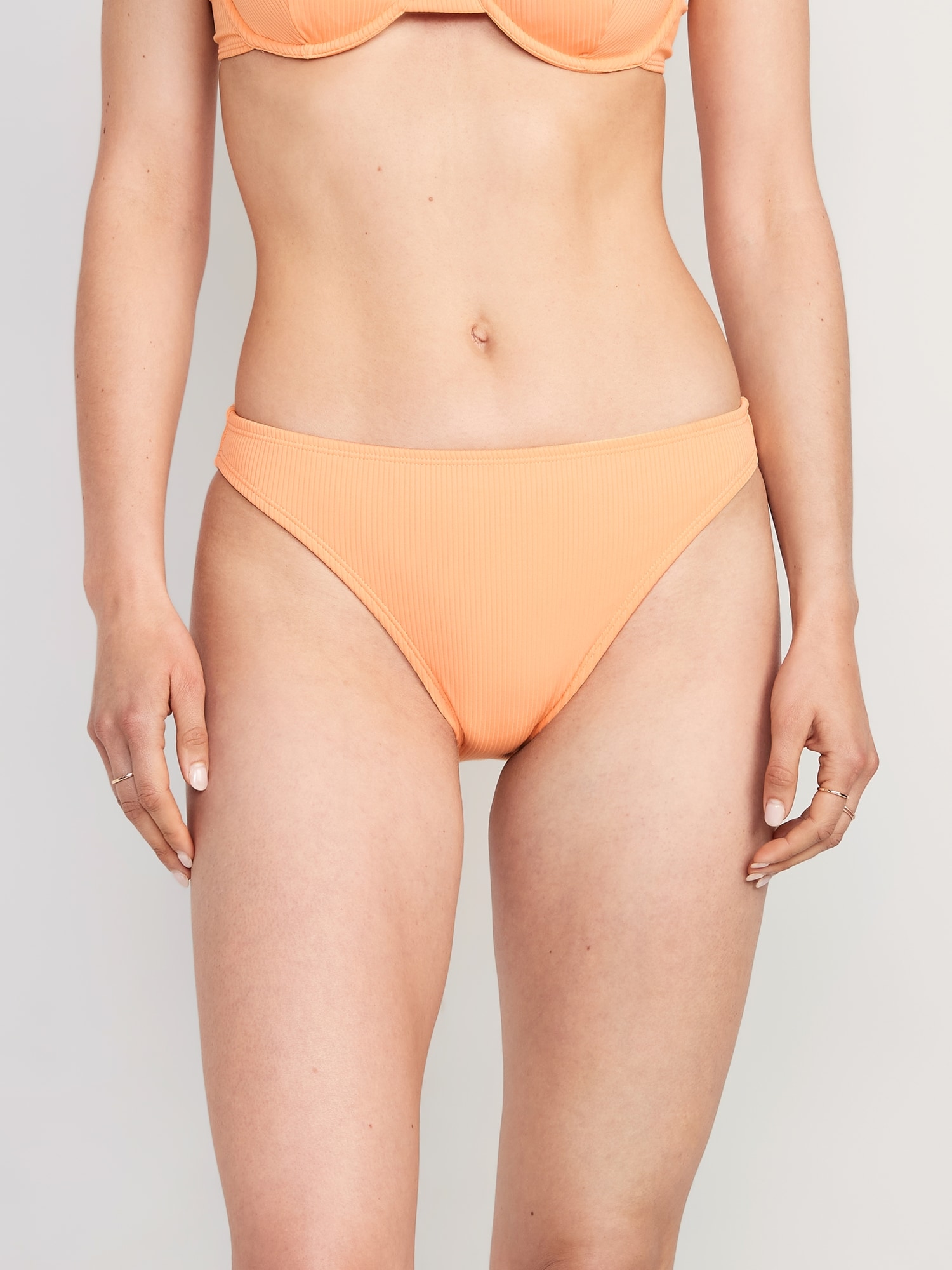 Buy Neon Orange High Waist Plus Size Thong Bikini Bottoms Online